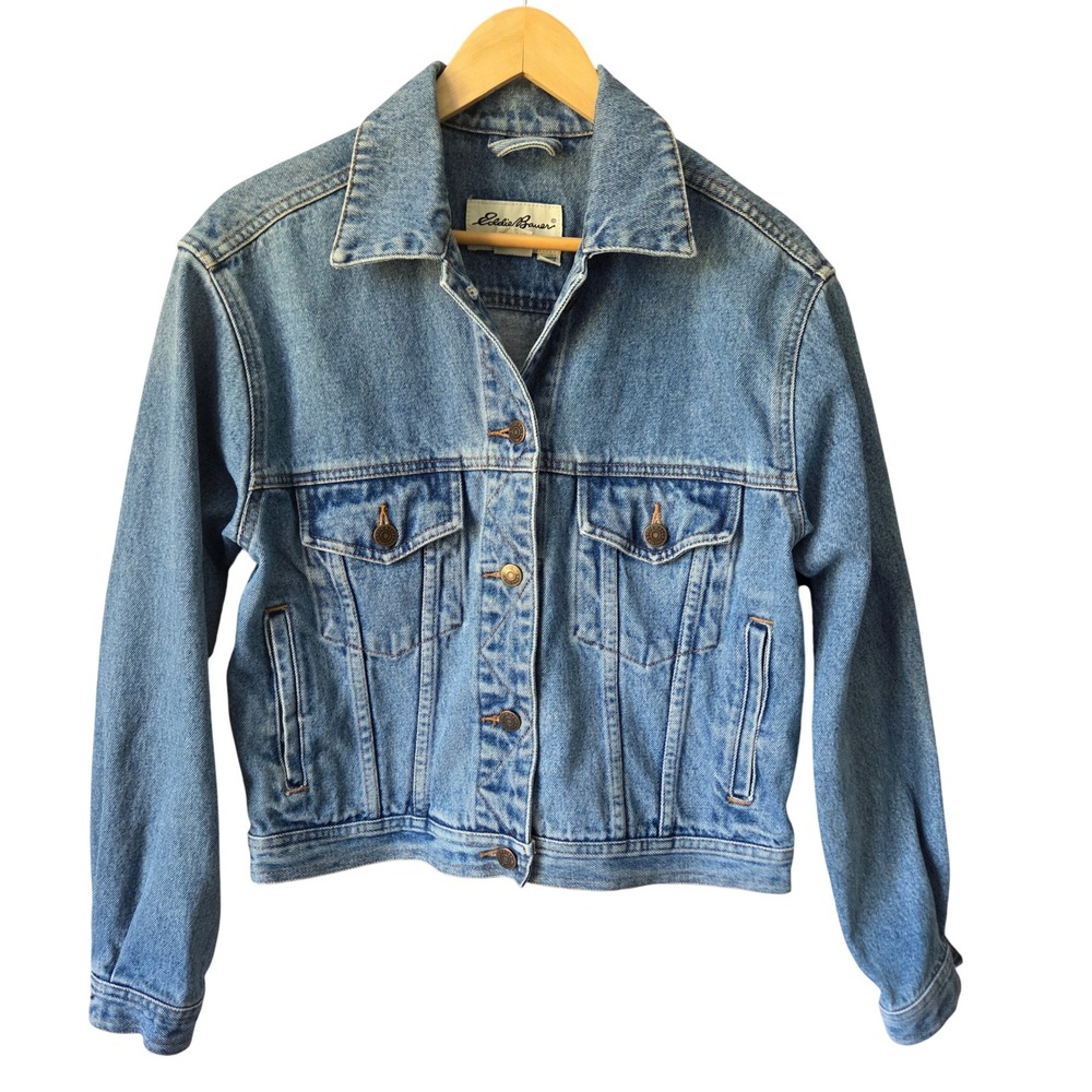 Eddie Bauer Classic Trucker Denim Jacket Womens M Blue Cotton Utility Western